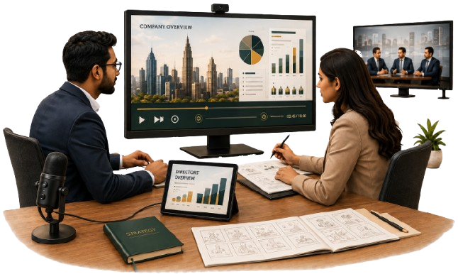 Team producing a corporate video presentation