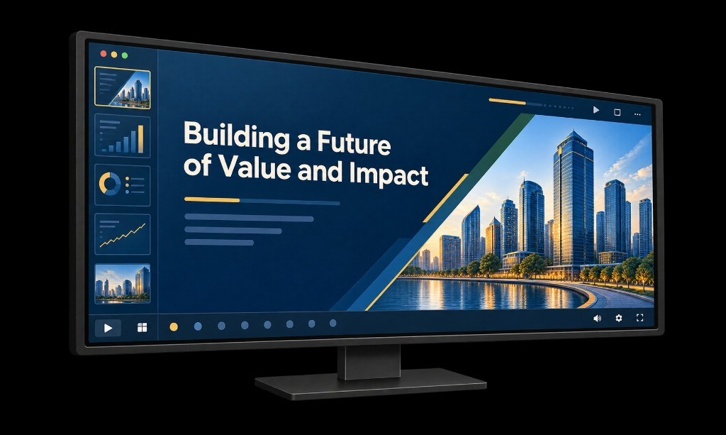 Building a Future of Value and Impact presentation on a monitor