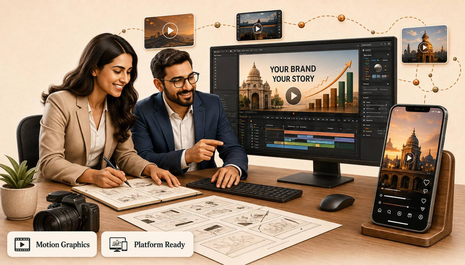 Video and social content production desk