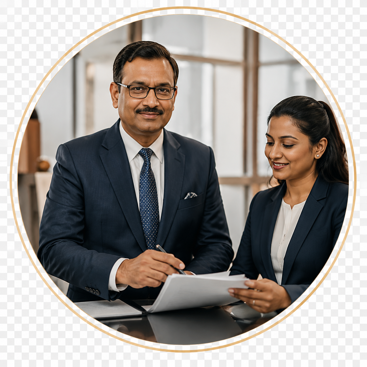 Two colleagues reviewing a partnership document
