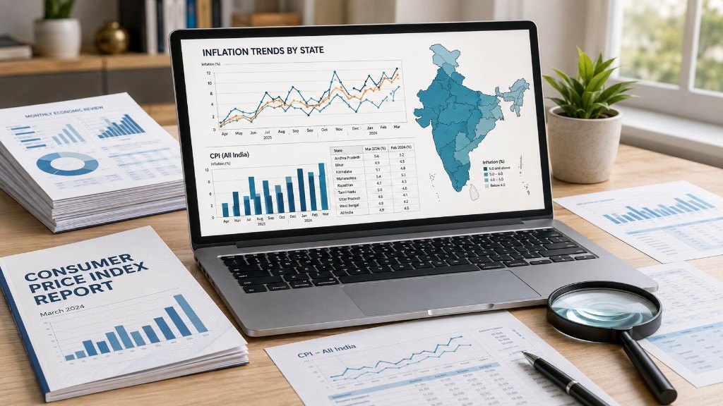 Laptop dashboard showing inflation trends by Indian state